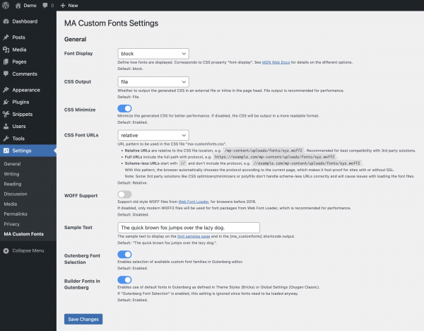 MA Custom Fonts Settings