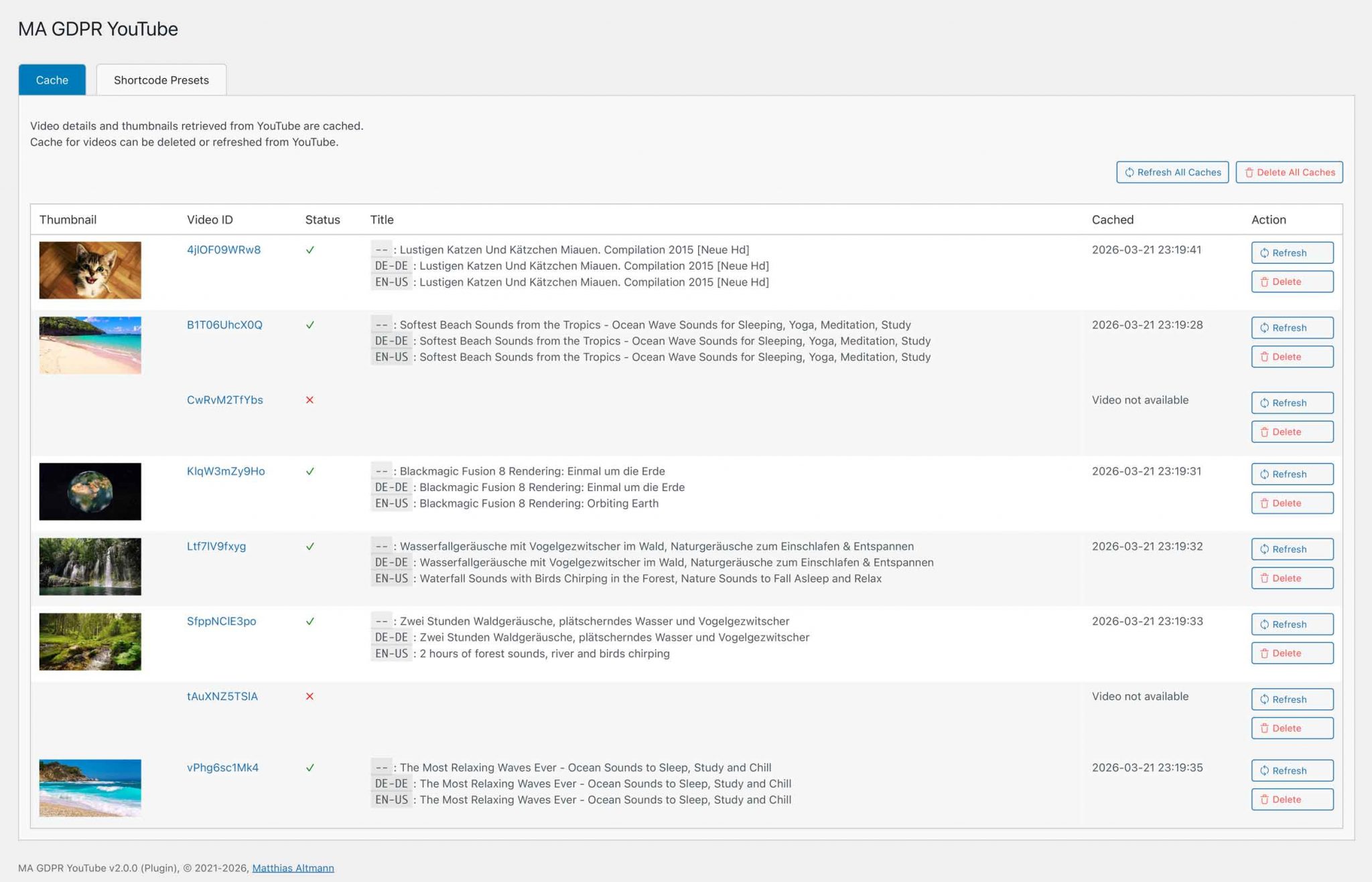 MA GDPR YouTube - Admin Cache