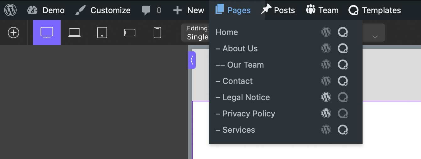 MA Admin Quick Nav - In Oxygen Builder