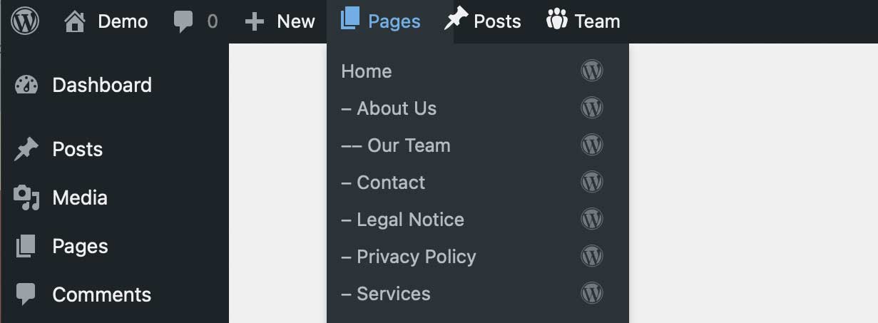 MA Admin Quick Nav - Menu normal