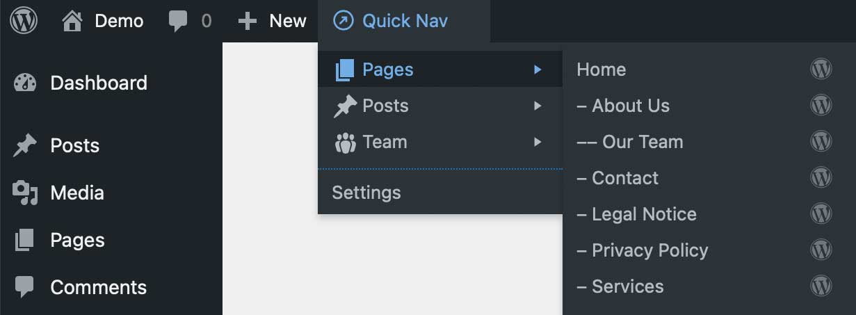 MA Admin Quick Nav - Menu collapsed