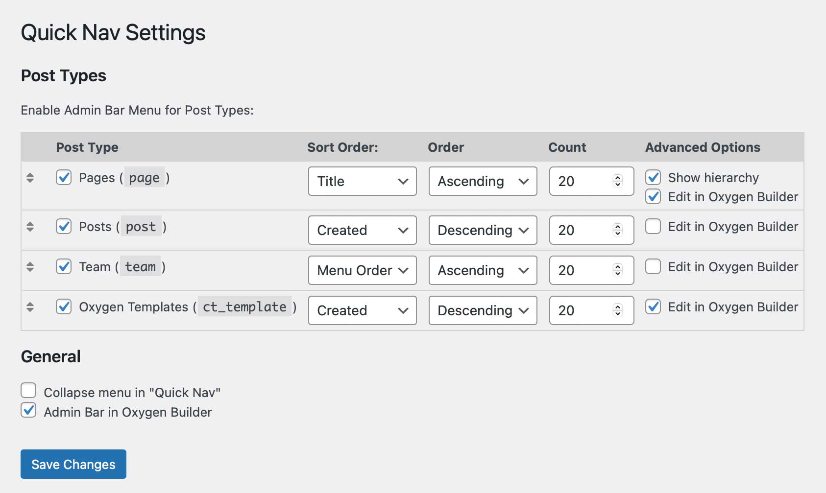 MA Admin Quick Nav - Settings - Oxygen