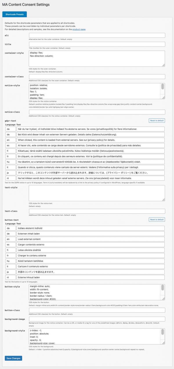 MA Content Consens Shortcode Presets