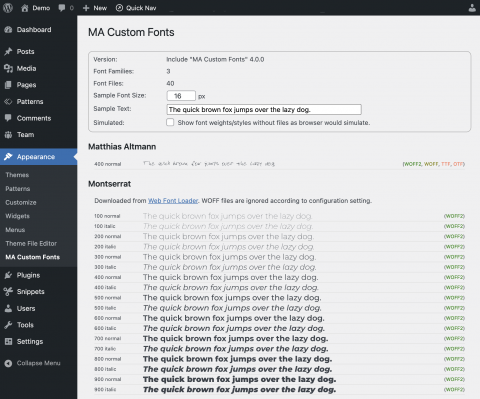 MA Custom Fonts Test Admin